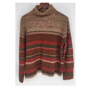 Vintage Sag Harbor Sport Fall Red Tan Striped Turtleneck Sweater Women's L